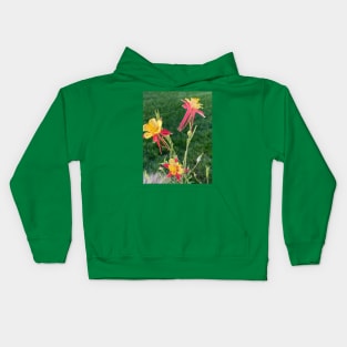 Pink and yellow columbine Kids Hoodie